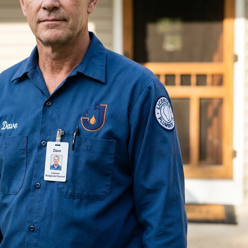 Licensed plumber showing ID badge in Troy, MI